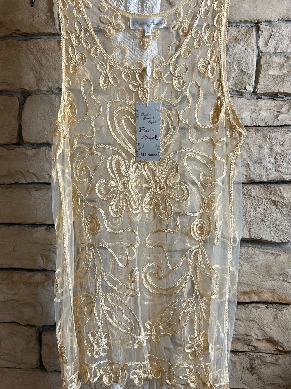 Gold Sheer Embroidered Mesh Camisole